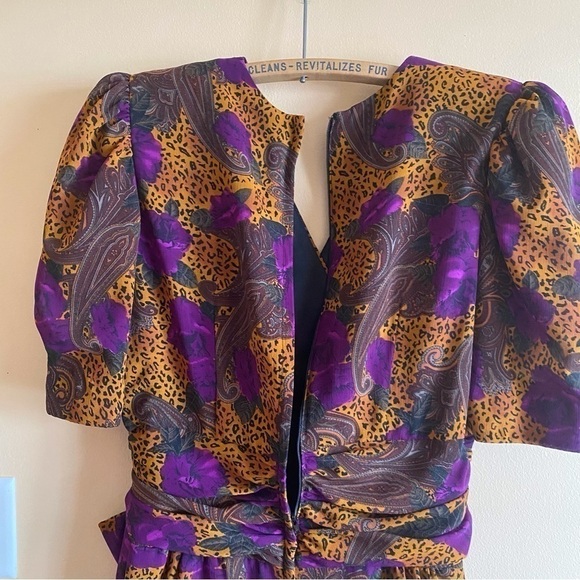 Vintage 80s Nu Mode V Neck Faux Wrap Back Zip Animal Print Shoulder Pads Size L - Picture 8 of 13